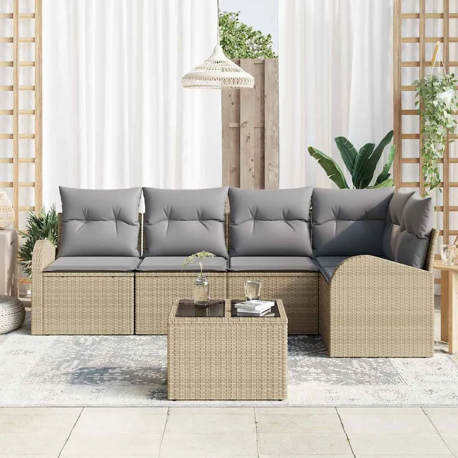 Ensemble de Canapés avec coussin 6 pcs Beige Polyester - 3