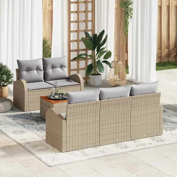 Ensemble de canapé de jardin avec coussin 6 pcs Beige polyrotin