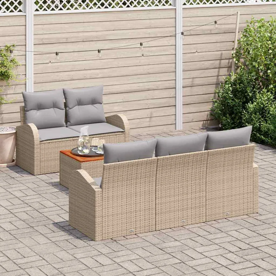 Ensemble de canapé de jardin avec coussin 6 pcs Beige polyrotin - 3