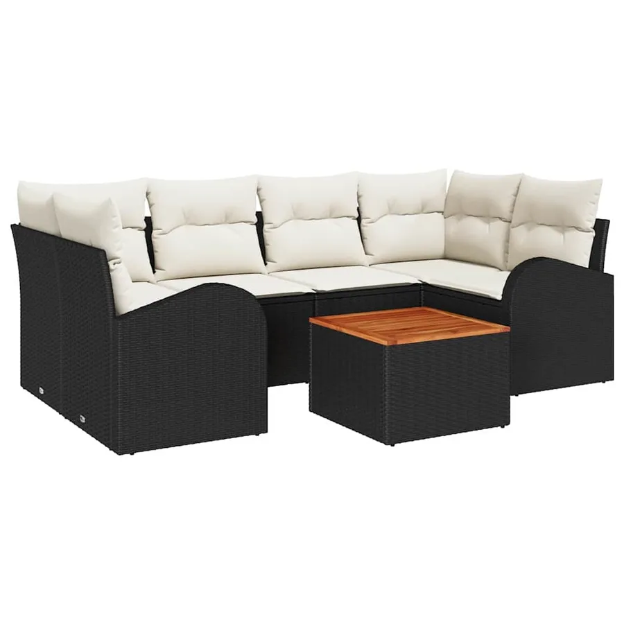 Ensemble de canapé de jardin avec coussin 7 pcs Noir polyrotin - 2