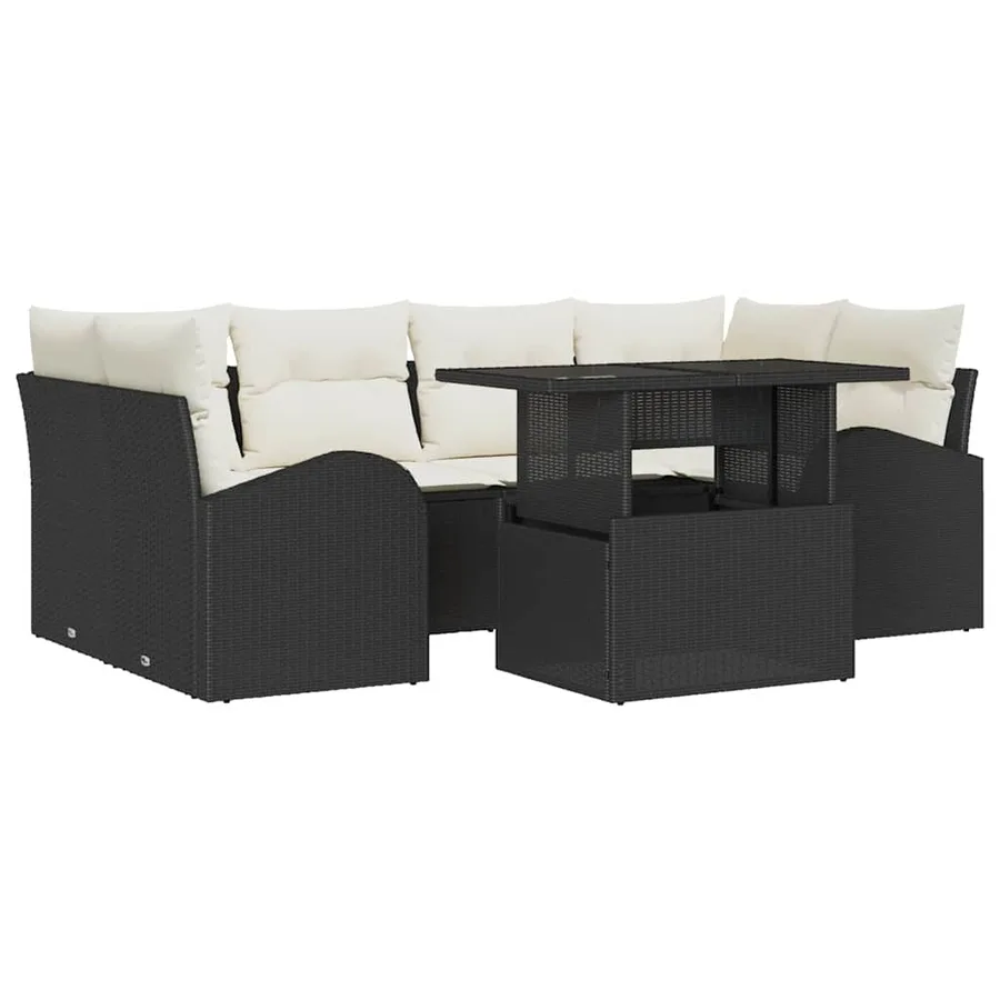 Ensemble de canapé de jardin avec coussin 7 pcs Noir Poly rotin - 2