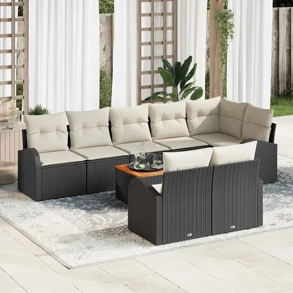Ensemble de canapé de jardin avec coussin 9 pcs Noir polyrotin