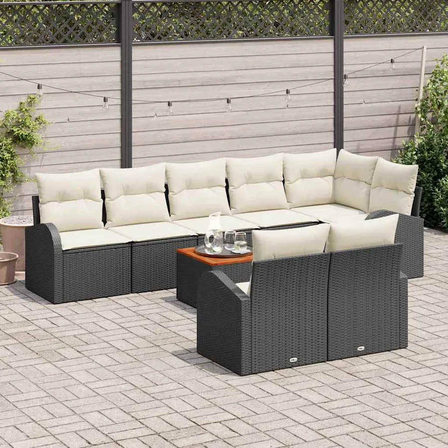 Ensemble de canapé de jardin avec coussin 9 pcs Noir polyrotin - 3