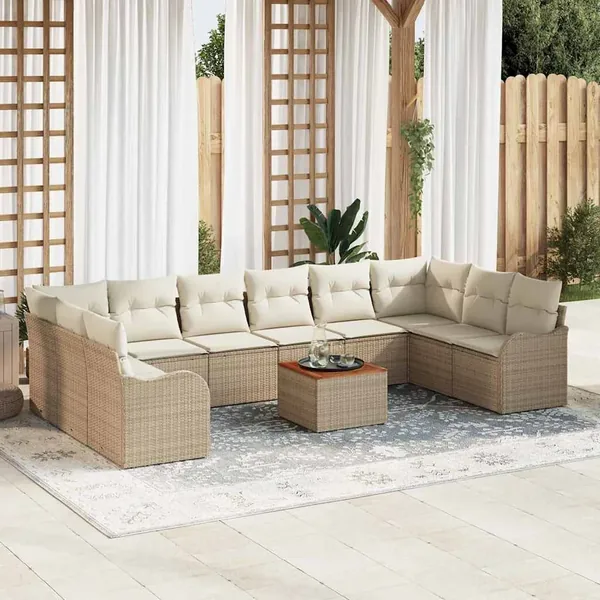 Ensemble de canapé de jardin 11 pcs Beige polyrotin