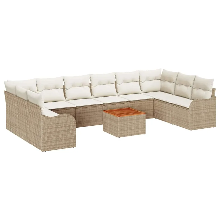 Ensemble de canapé de jardin 11 pcs Beige polyrotin - 2