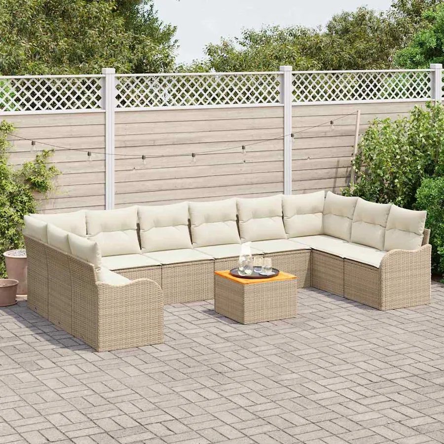 Ensemble de canapé de jardin 11 pcs Beige polyrotin - 3