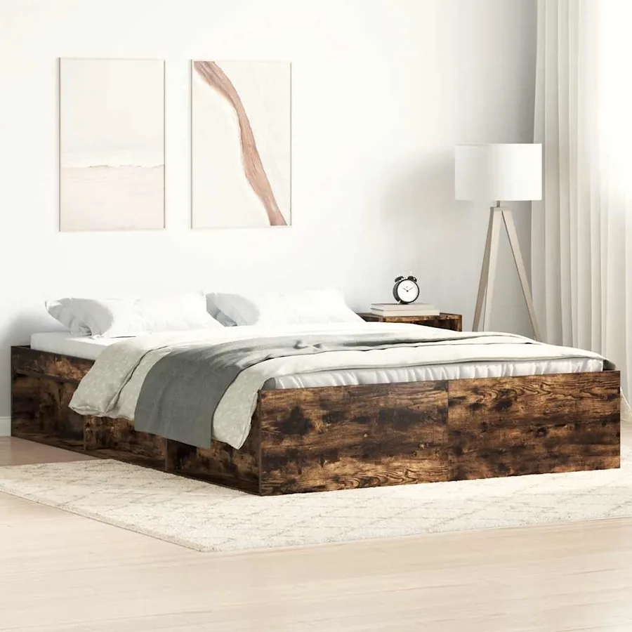 Cadre de lit sans matelas chêne fumé 140x200 cm