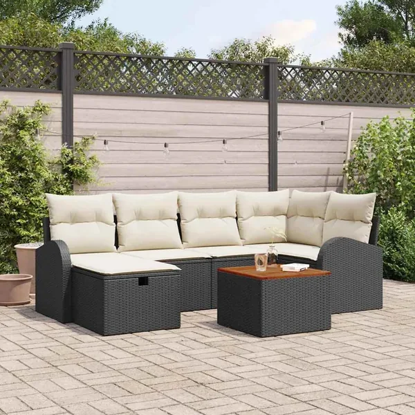 Ensemble de canapé de jardin avec coussin 7 pcs Noir polyrotin