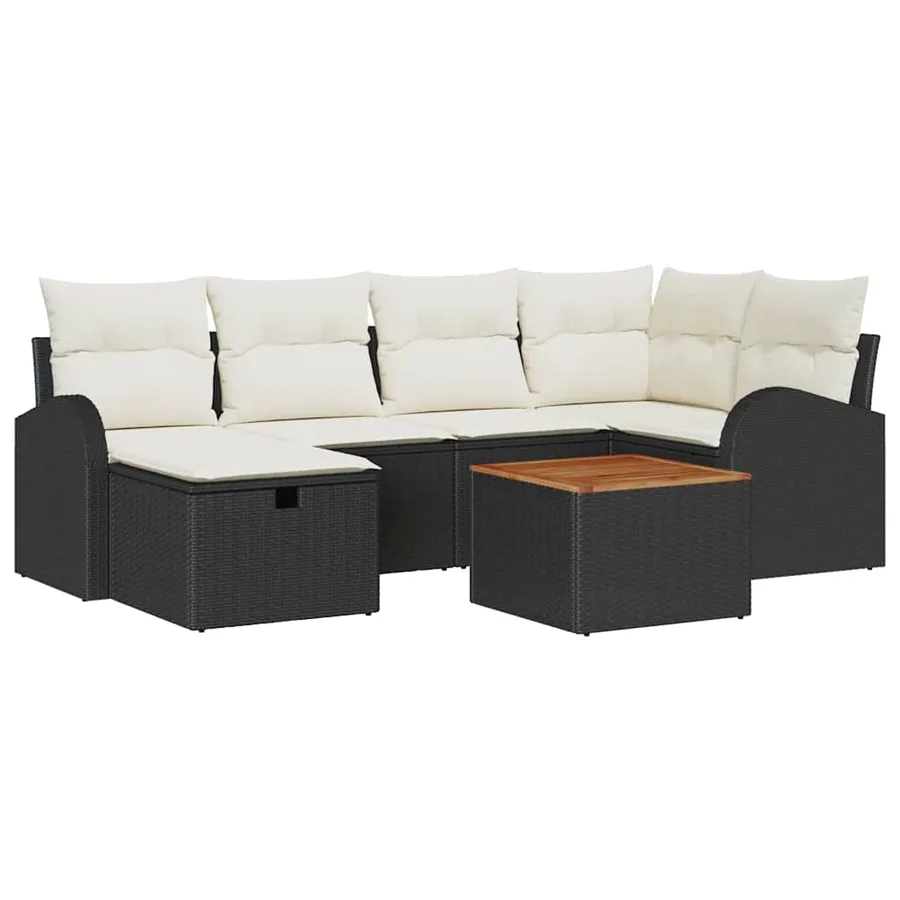 Ensemble de canapé de jardin avec coussin 7 pcs Noir polyrotin - 2
