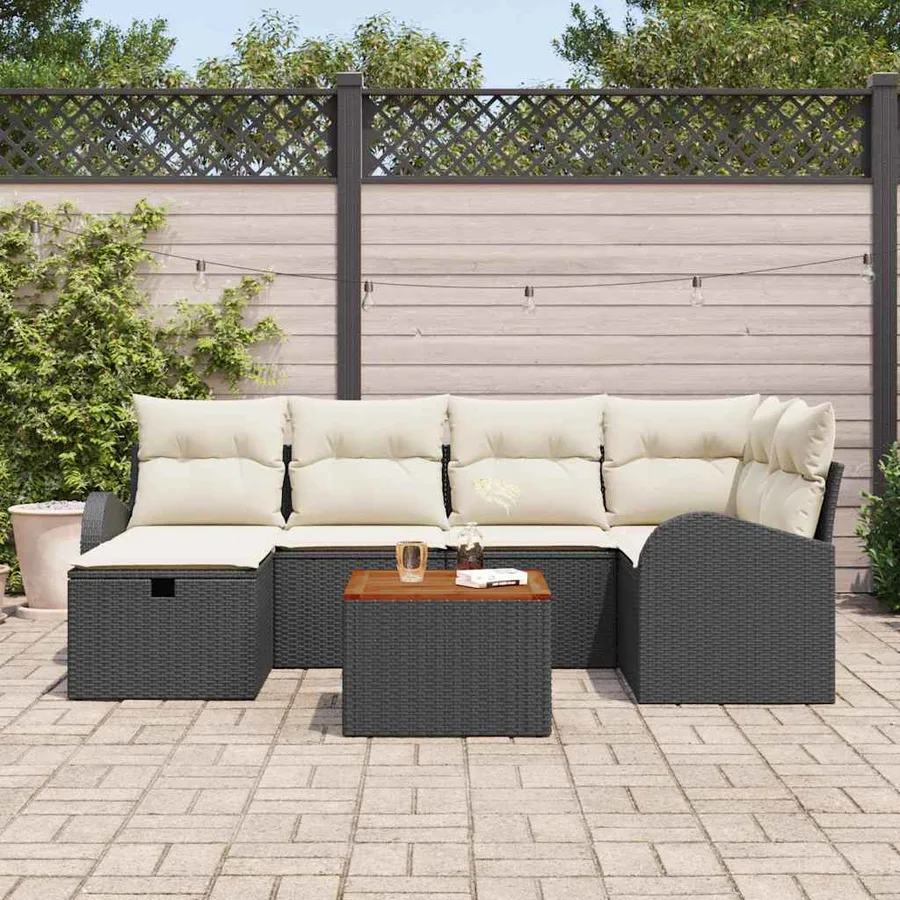 Ensemble de canapé de jardin avec coussin 7 pcs Noir polyrotin - 3