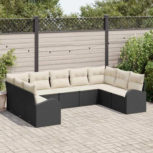 Ensemble de Canapés avec coussin 9 pcs Noir Poly Rattan