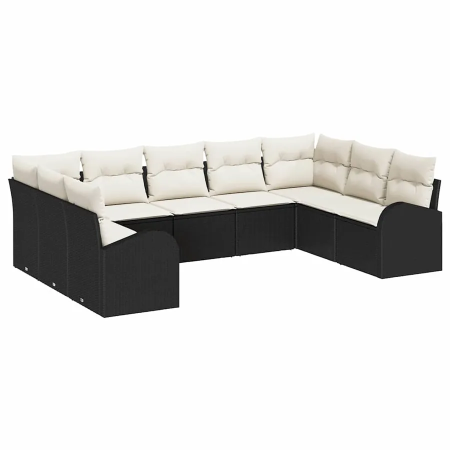 Ensemble de Canapés avec coussin 9 pcs Noir Poly Rattan - 2