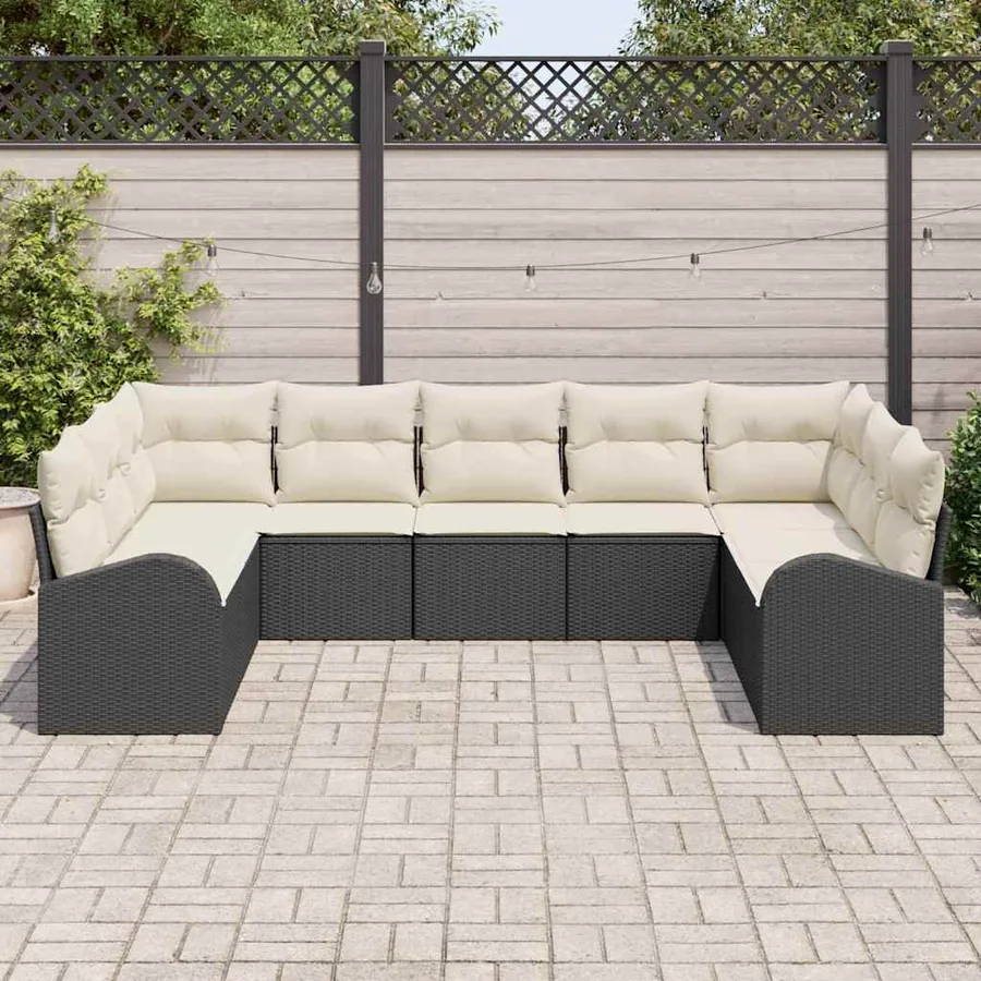 Ensemble de Canapés avec coussin 9 pcs Noir Poly Rattan - 3
