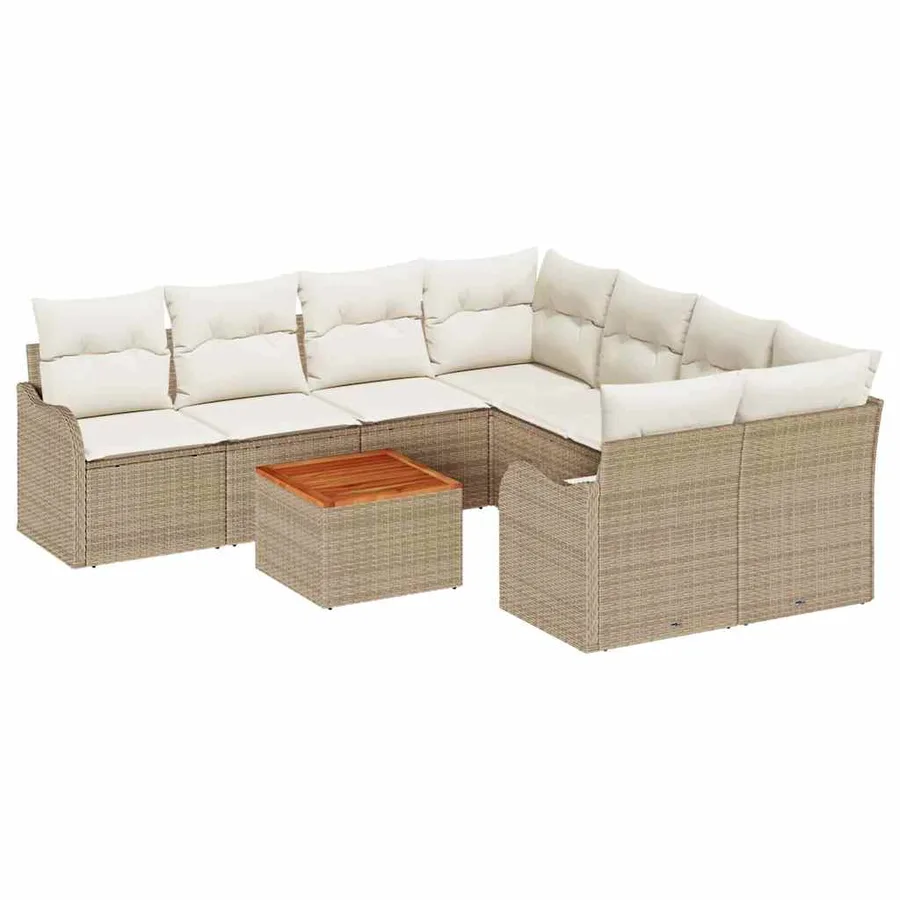 Ensemble de canapé de jardin avec coussin 9 pcs Beige polyrotin - 2