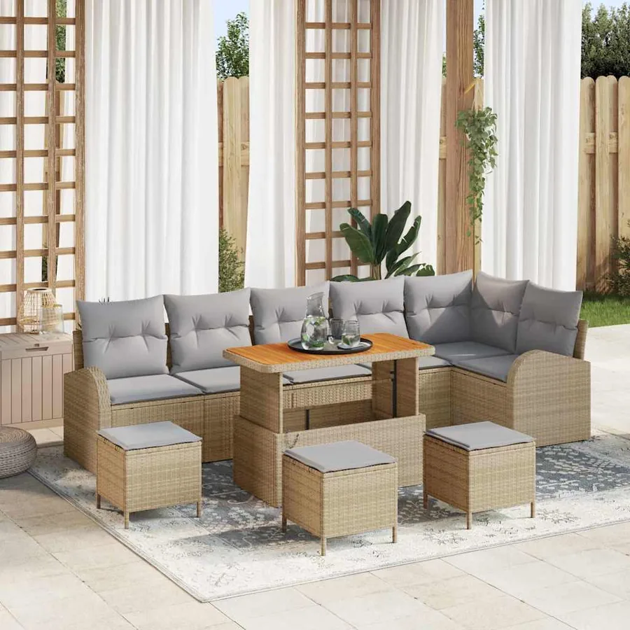 Ensemble de canapé de jardin 10 pcs Beige polyrotin