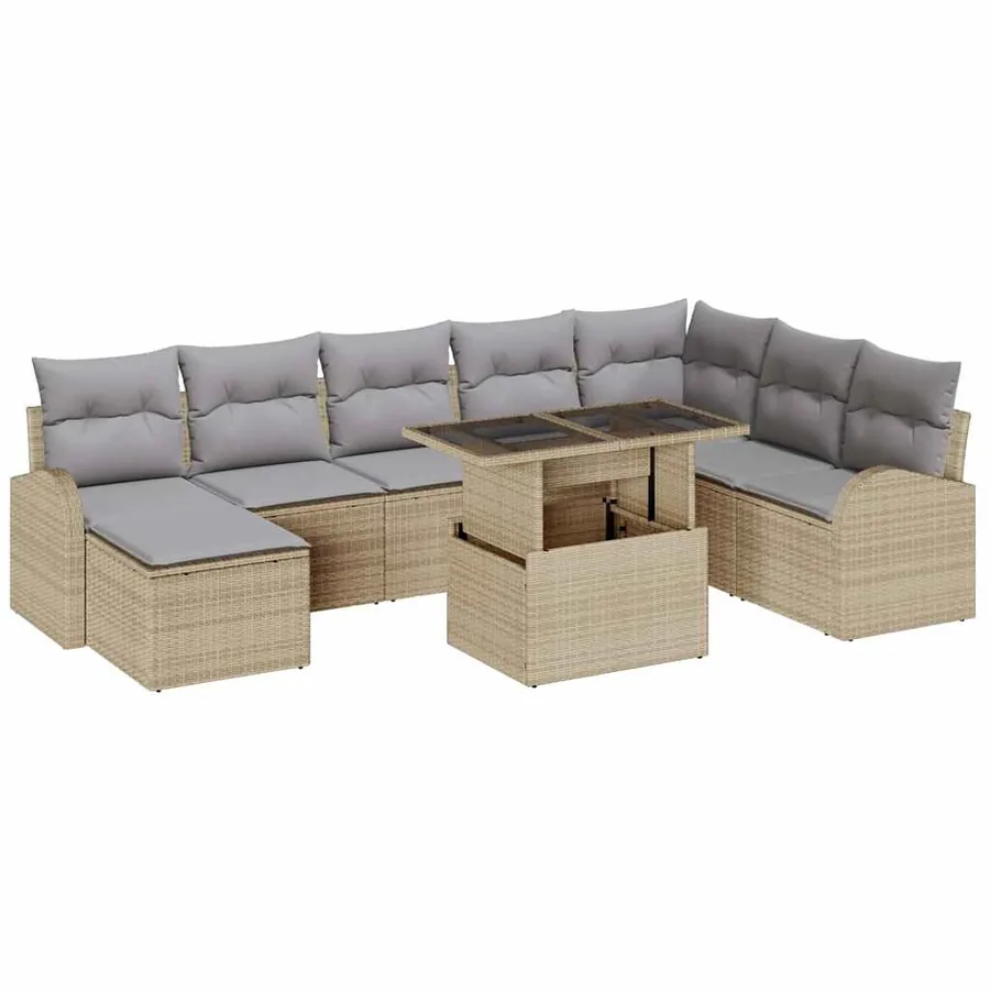 Ensemble de canapé de jardin 9 pcs beige et gris clair - 2