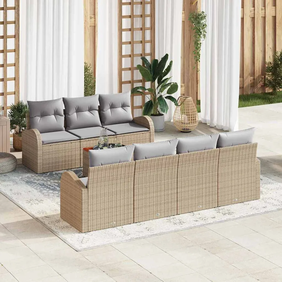 Ensemble de canapé de jardin avec coussin 8 pcs Beige polyrotin