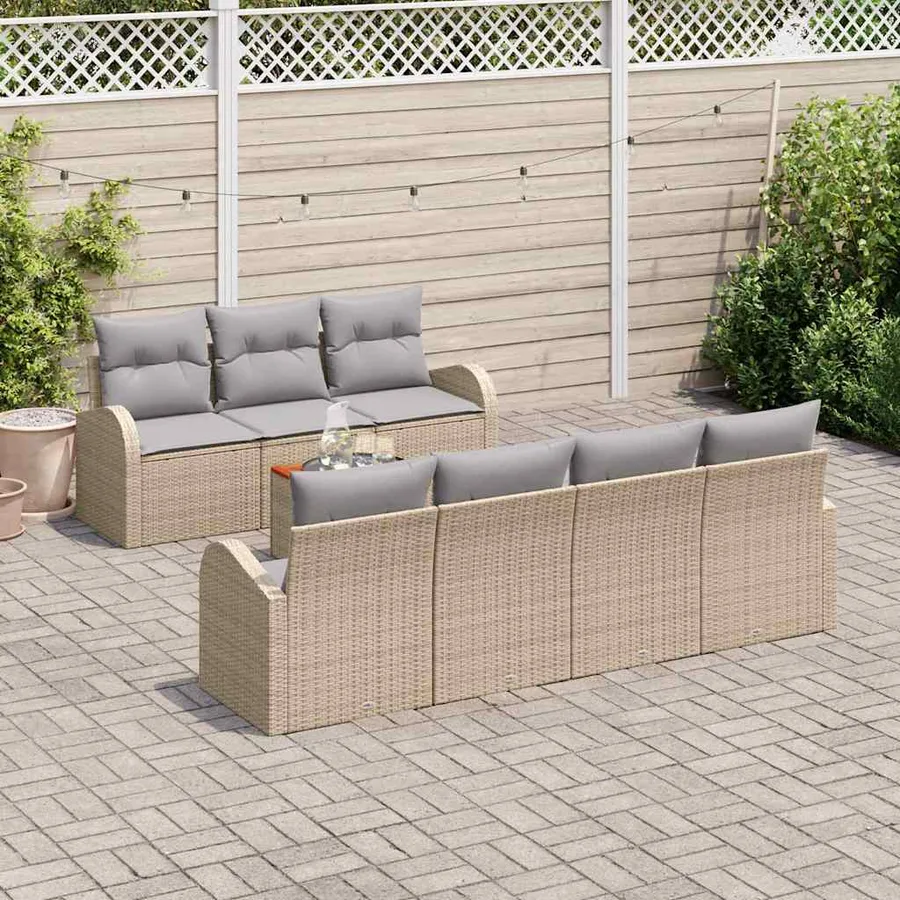 Ensemble de canapé de jardin avec coussin 8 pcs Beige polyrotin - 3