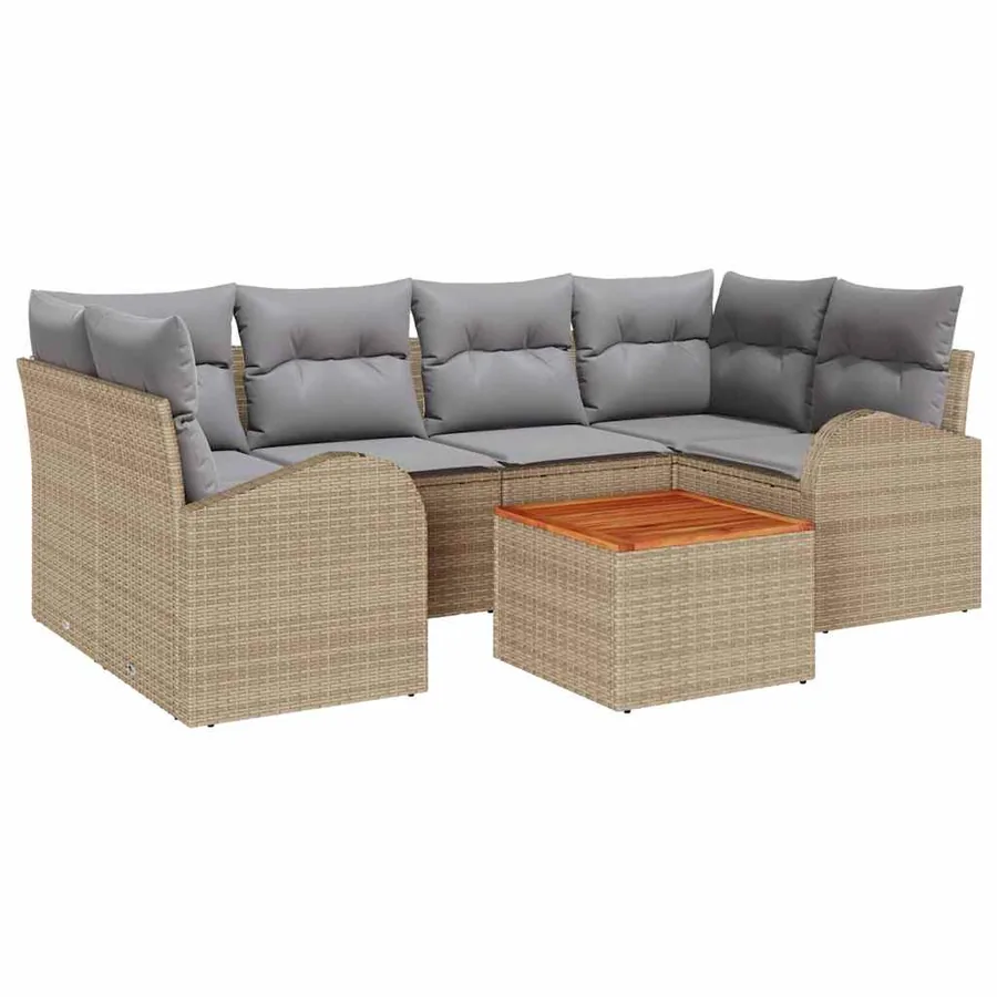 Ensemble de canapé de jardin avec coussin 7 pcs Beige polyrotin - 2