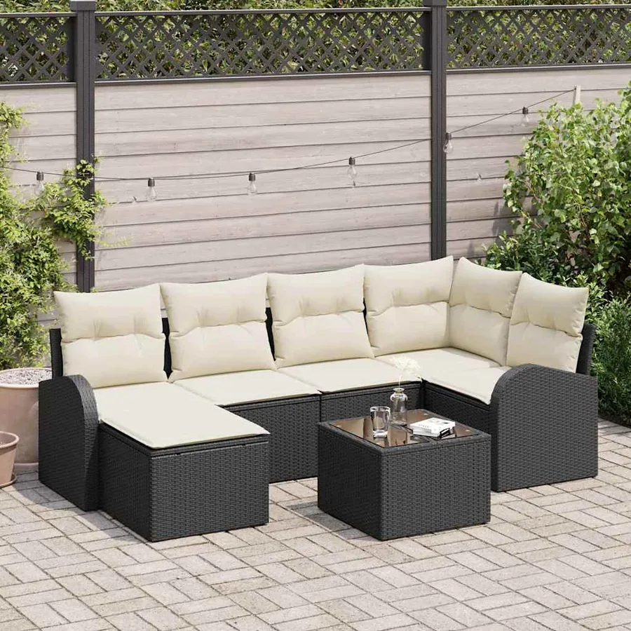 Ensemble de canapé de jardin 7 pcs Noir polyrotin