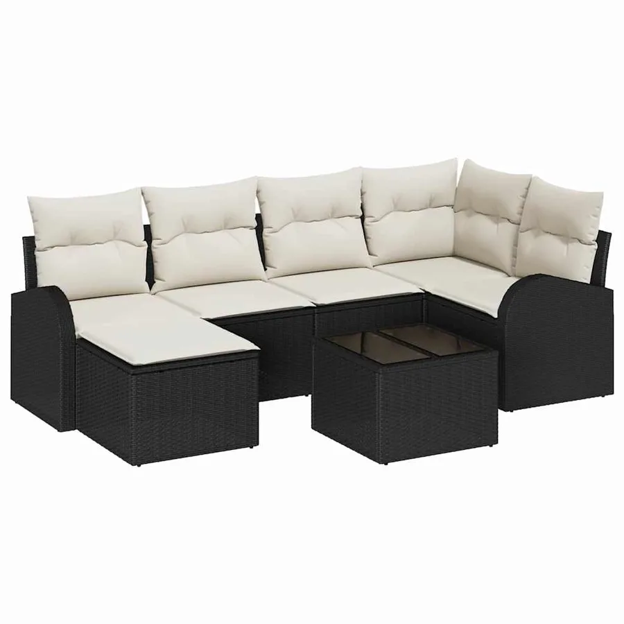 Ensemble de canapé de jardin 7 pcs Noir polyrotin - 2
