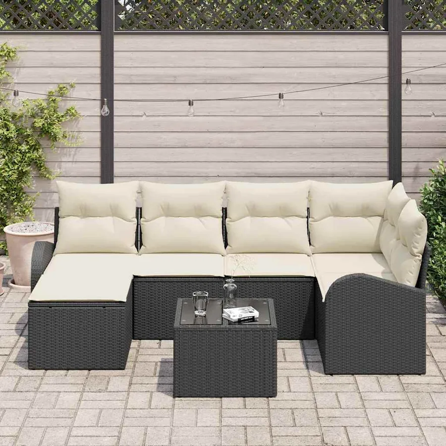 Ensemble de canapé de jardin 7 pcs Noir polyrotin - 3