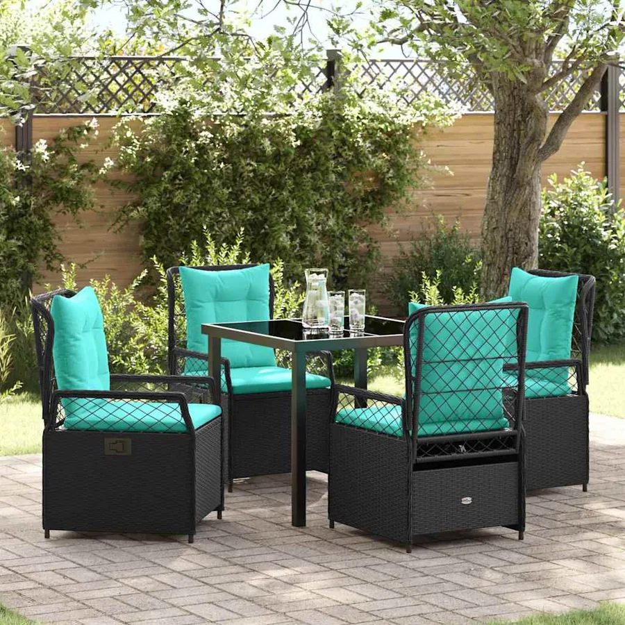 Ensemble de salle à manger pour jardin 5 pcs Noir polyrotin