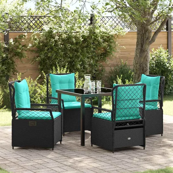 Ensemble de salle à manger pour jardin 5 pcs Noir polyrotin