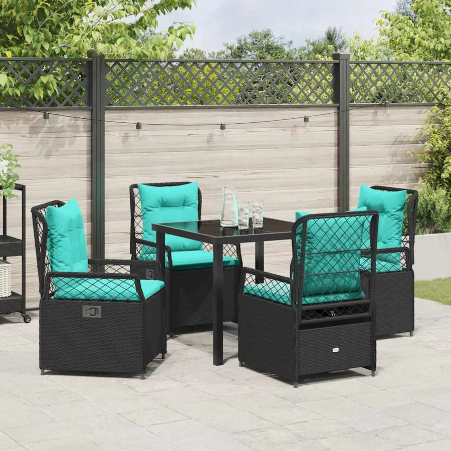 Ensemble de salle à manger pour jardin 5 pcs Noir polyrotin - 4