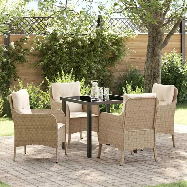 Ensemble de salle à manger pour jardin 5 pcs Beige polyrotin