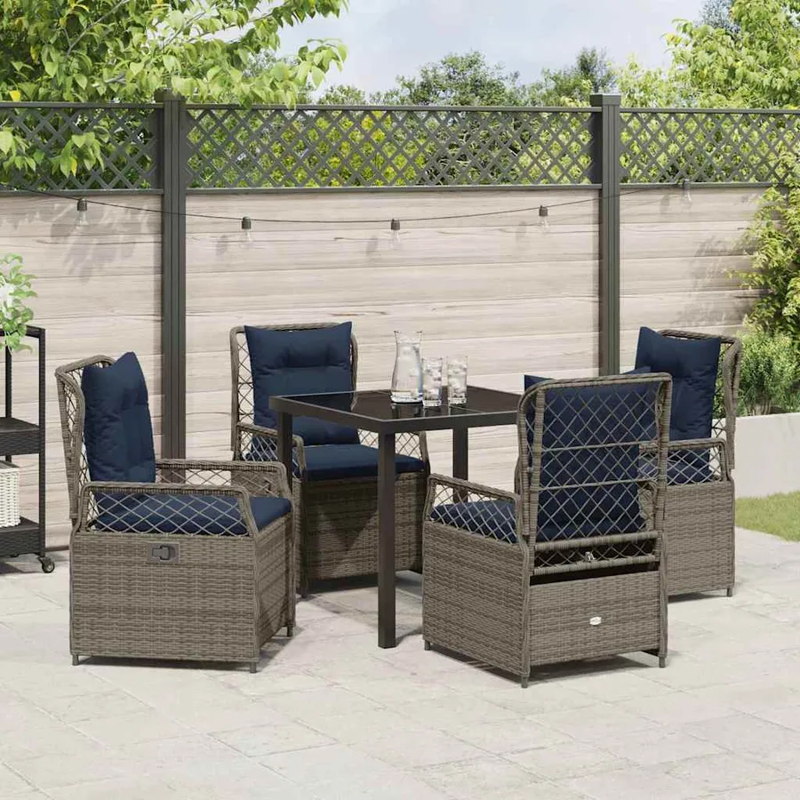 Ensemble de salle à manger pour jardin 5 pcs Gris polyrotin - 4