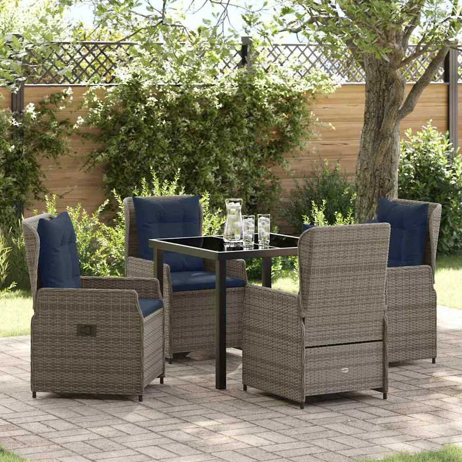 Ensemble de salle à manger pour jardin 5 pcs Gris Poly rotin