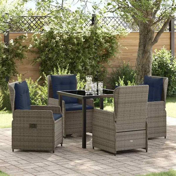 Ensemble de salle à manger pour jardin 5 pcs Gris Poly rotin