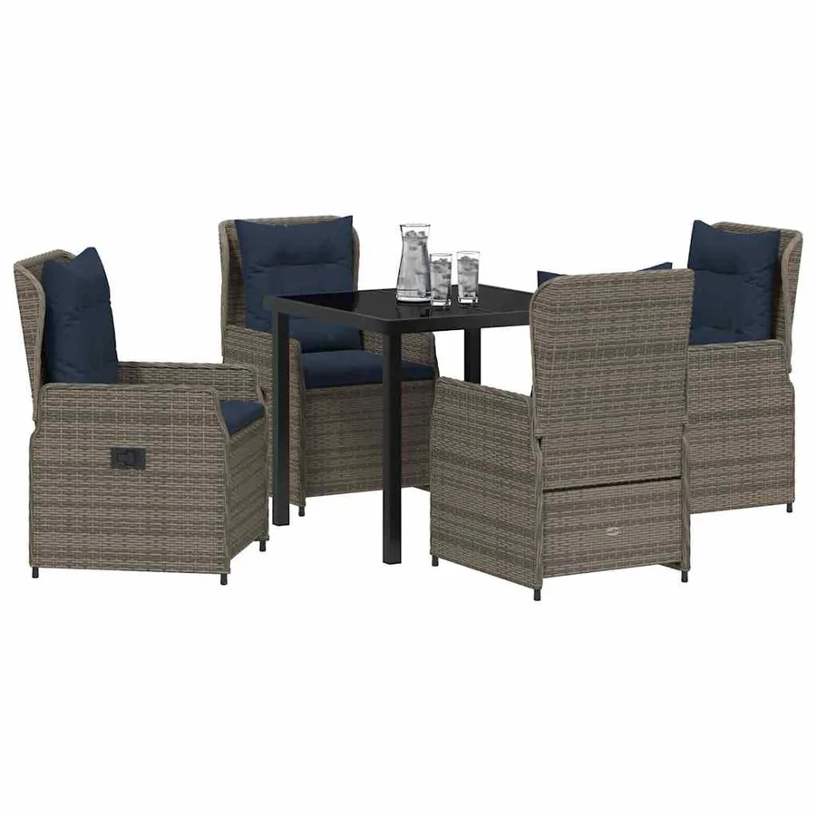 Ensemble de salle à manger pour jardin 5 pcs Gris Poly rotin - 3