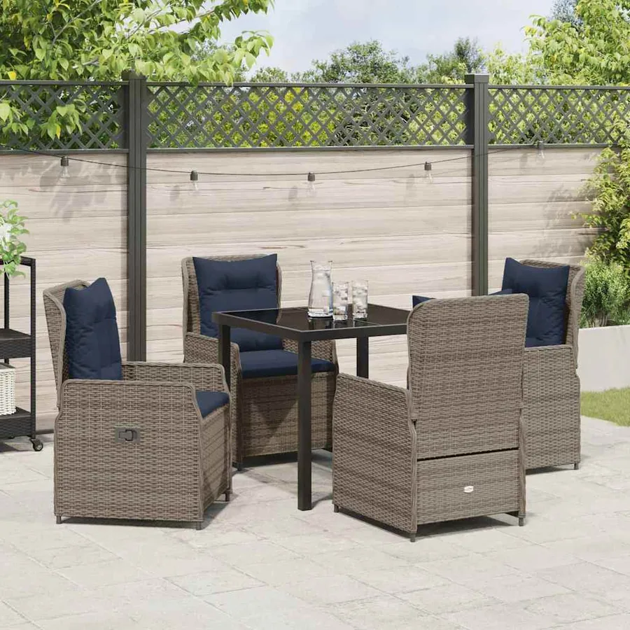 Ensemble de salle à manger pour jardin 5 pcs Gris Poly rotin - 4