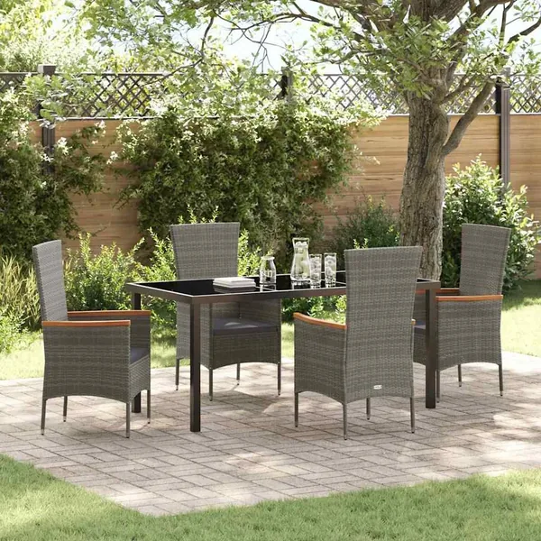 Ensemble de salle à manger pour jardin avec coussin 5 pcs Gris