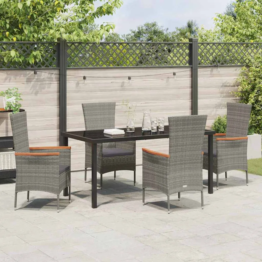 Ensemble de salle à manger pour jardin avec coussin 5 pcs Gris - 4