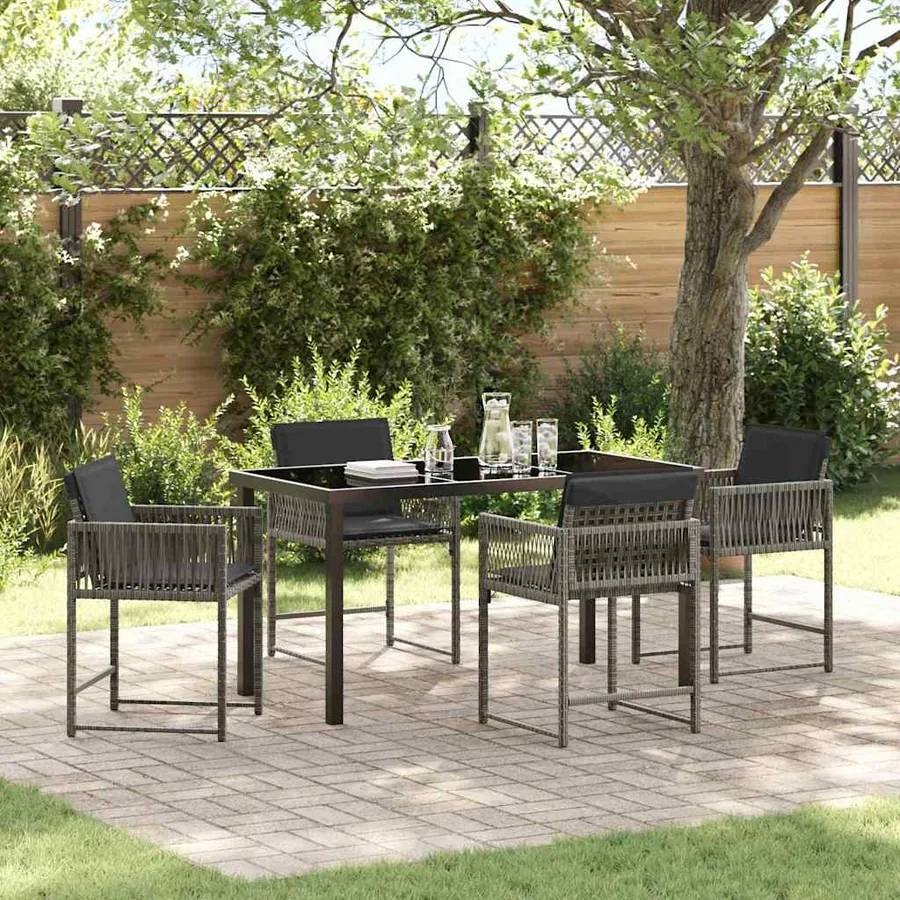 Ensemble de salle à manger pour jardin 5 pcs Gris polyrotin