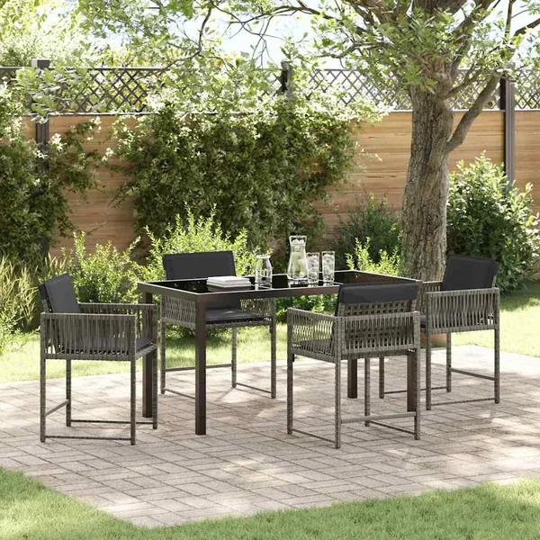Ensemble de salle à manger pour jardin 5 pcs Gris polyrotin