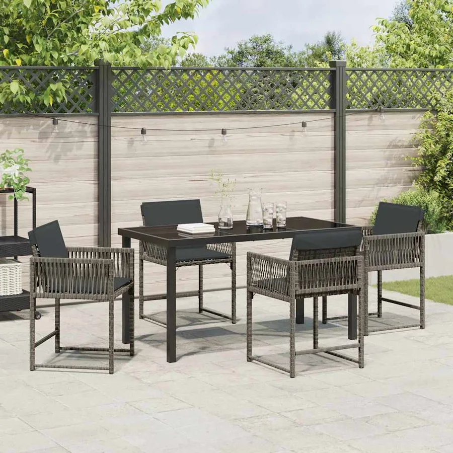 Ensemble de salle à manger pour jardin 5 pcs Gris polyrotin - 4