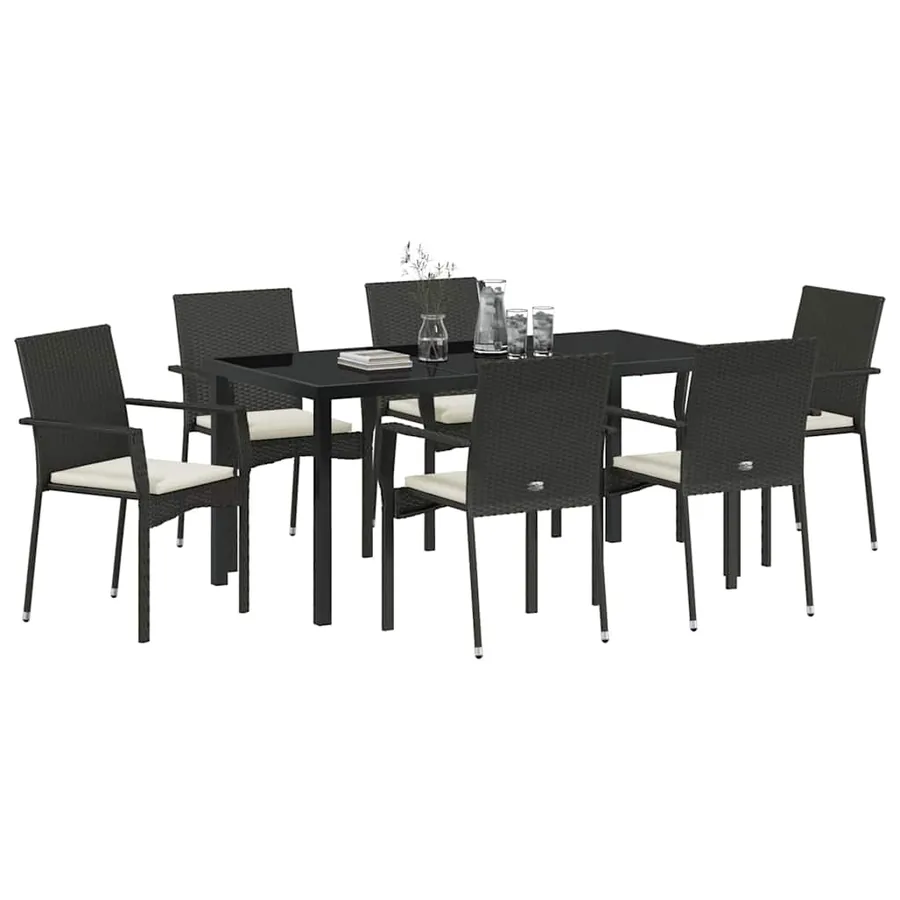 Ensemble de salle à manger pour jardin 7 pcs Noir polyrotin - 3