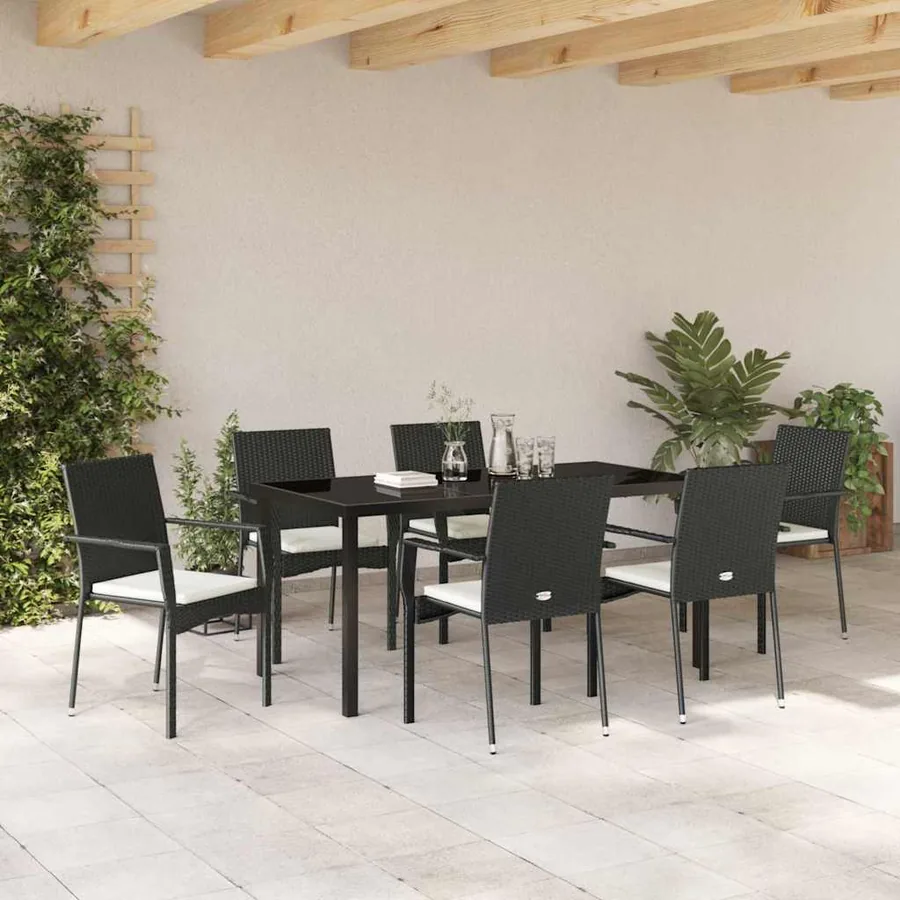 Ensemble de salle à manger pour jardin 7 pcs Noir polyrotin - 4