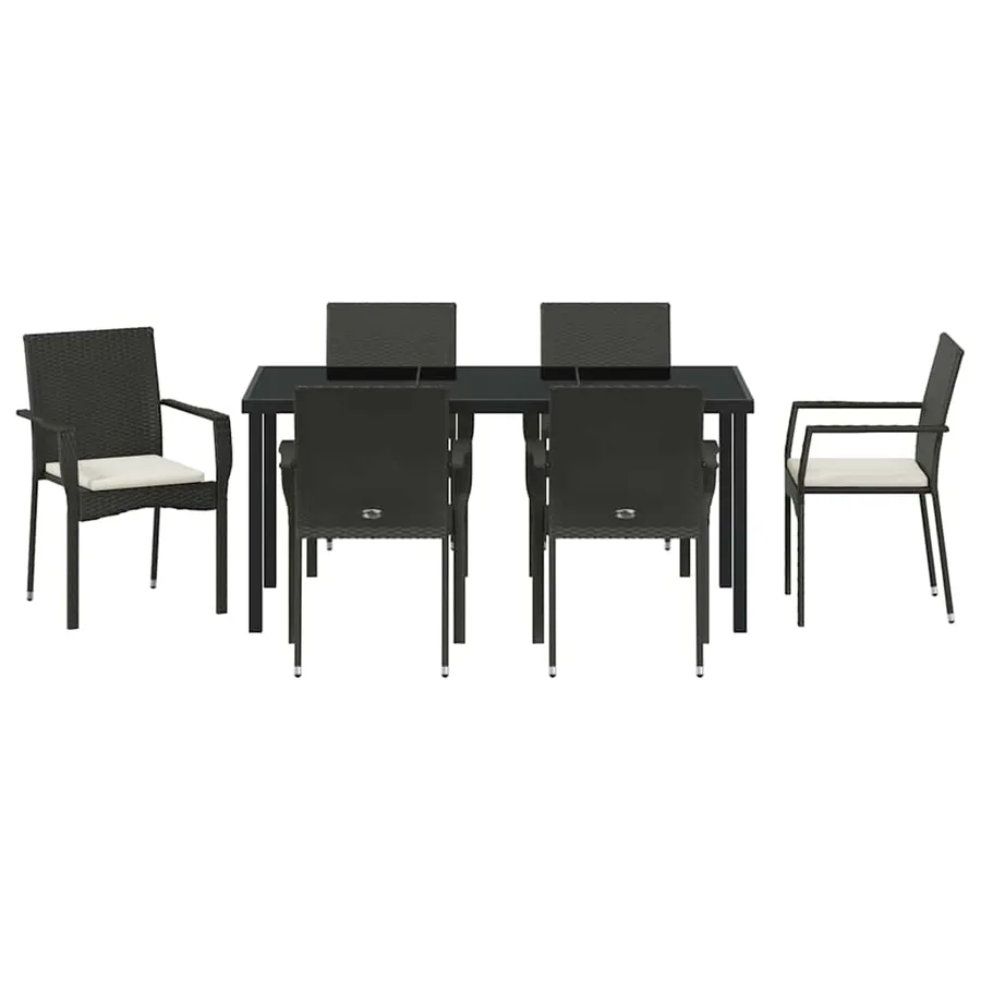 Ensemble de salle à manger pour jardin 7 pcs Noir polyrotin - 7