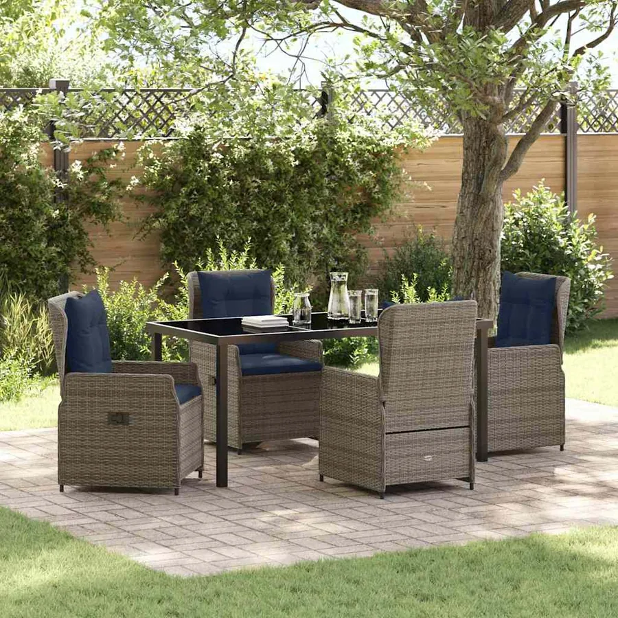 Ensemble de salle à manger pour jardin 5 pcs Gris Poly rotin