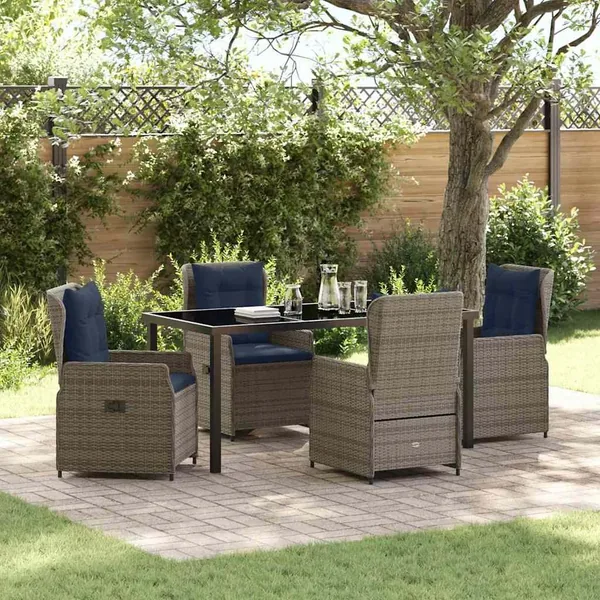 Ensemble de salle à manger pour jardin 5 pcs Gris Poly rotin