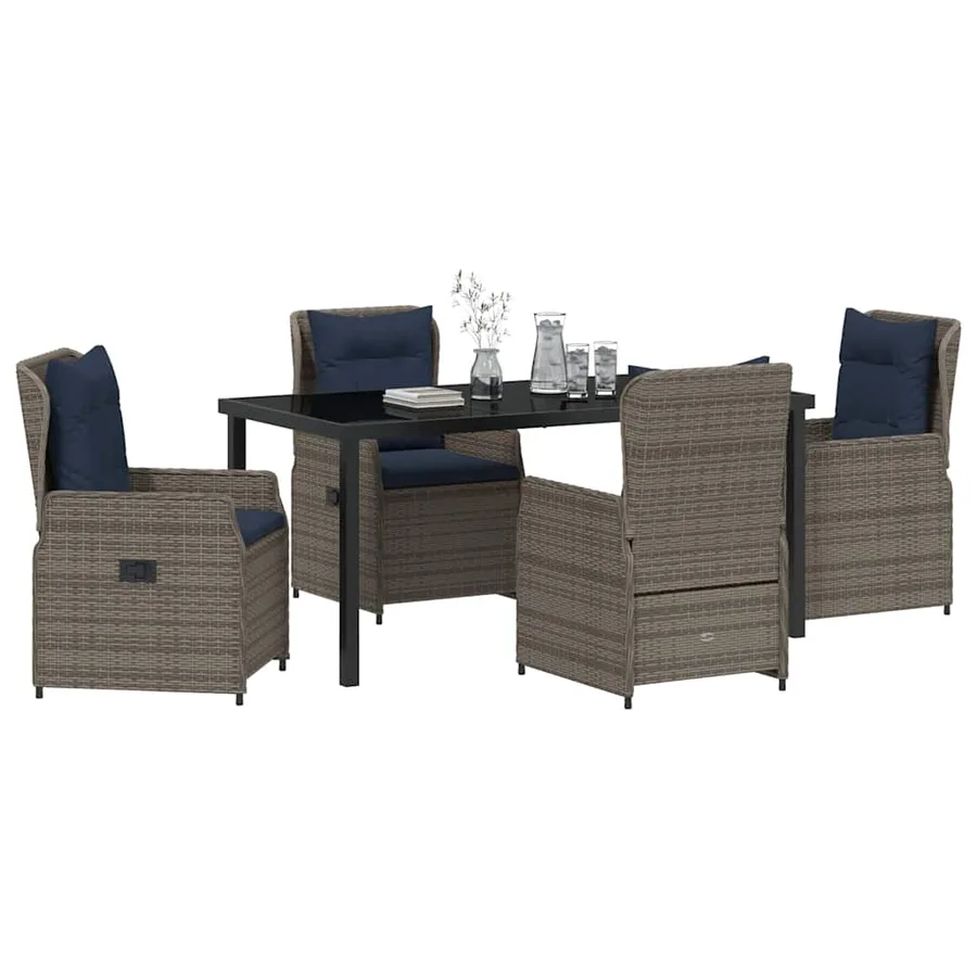 Ensemble de salle à manger pour jardin 5 pcs Gris Poly rotin - 3