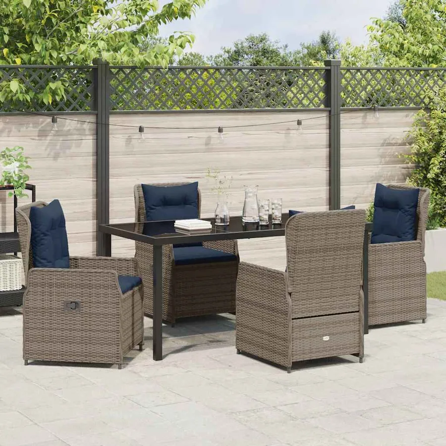 Ensemble de salle à manger pour jardin 5 pcs Gris Poly rotin - 4