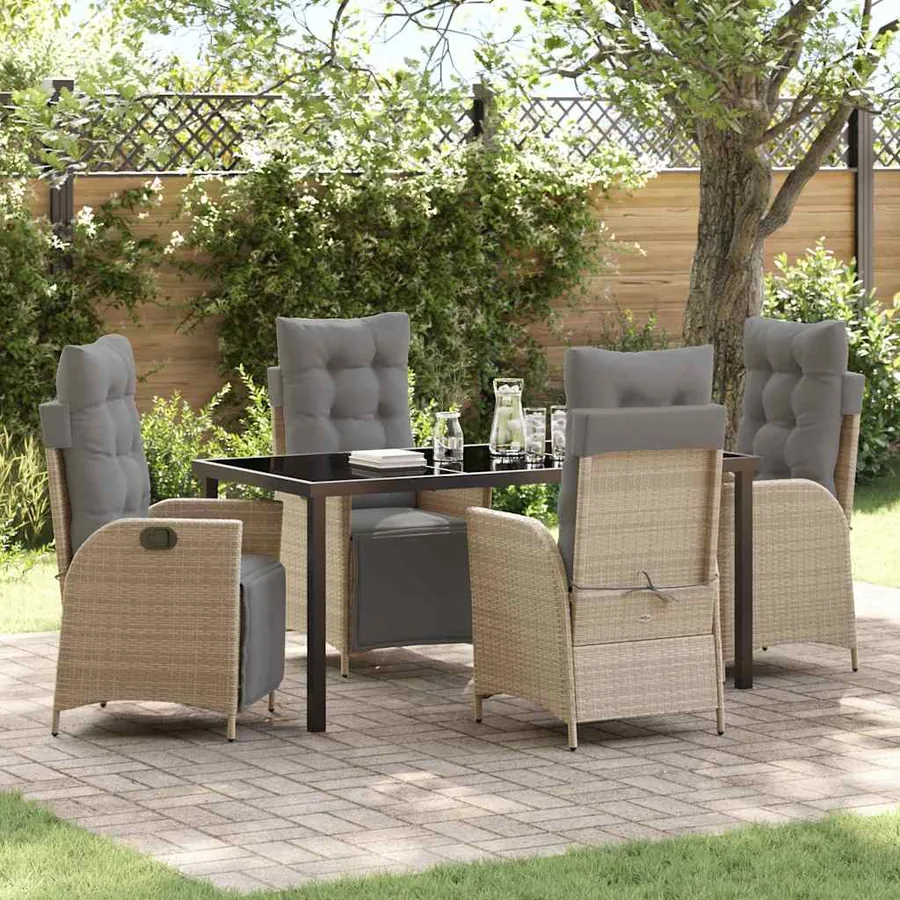Ensemble de salle à manger pour jardin 5 pcs Beige polyrotin
