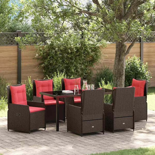Ensemble de salle à manger pour jardin 7 pcs Marron Poly rotin