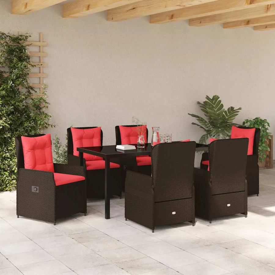 Ensemble de salle à manger pour jardin 7 pcs Marron Poly rotin - 4